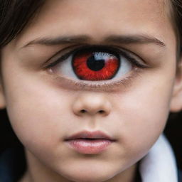 Modify the image of a boy being scolded by his mother, now his eyes are transforming into Sharingan, echoing a sense of mystique and power.