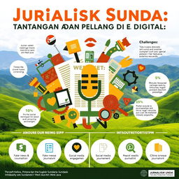 A dynamic and engaging infographic about 'Jurnalistik Sunda: Tantangan dan Peluang di Era Digital'