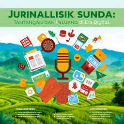 A dynamic and engaging infographic about 'Jurnalistik Sunda: Tantangan dan Peluang di Era Digital'