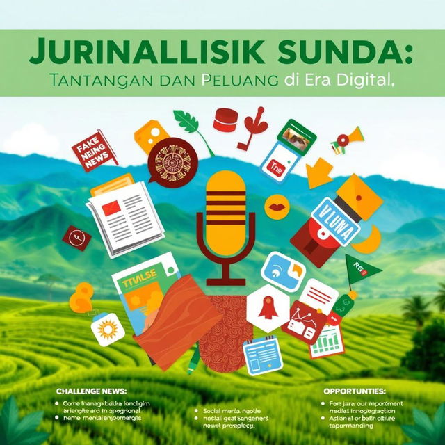 A dynamic and engaging infographic about 'Jurnalistik Sunda: Tantangan dan Peluang di Era Digital'