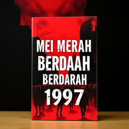 A chilling book cover titled "MEI MERAH BERDARAH 1997" featuring a dramatic background in shades of red and black