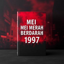 A chilling book cover titled "MEI MERAH BERDARAH 1997" featuring a dramatic background in shades of red and black