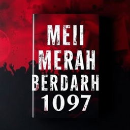 A gripping book cover for the title "MEI MERAH BERDARAH 1997" featuring a striking background of deep red and black