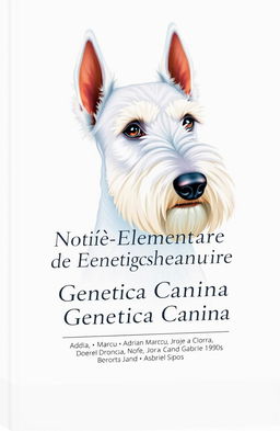 A book cover design featuring a prominent, detailed illustration of a white Zwergschnauzer, showcasing its characteristic features like the wiry fur, bushy beard, and expressive eyes