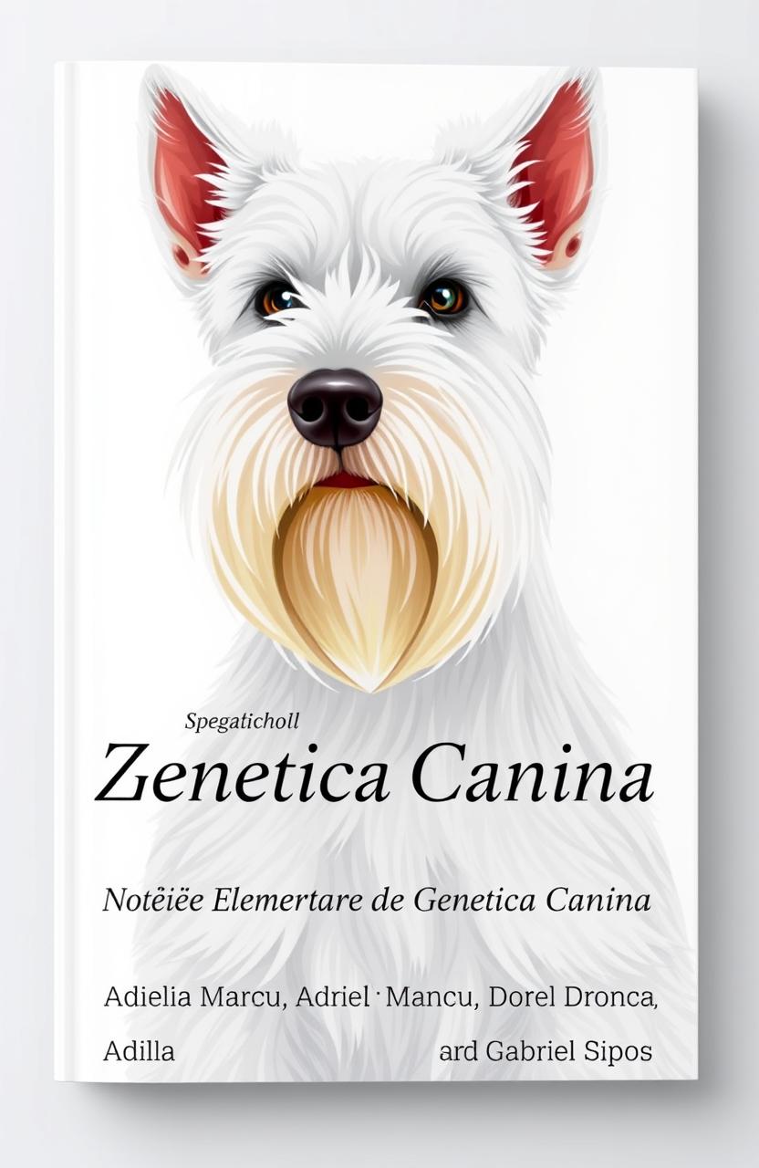 A book cover design featuring a prominent, detailed illustration of a white Zwergschnauzer, showcasing its characteristic features like the wiry fur, bushy beard, and expressive eyes