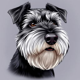 A detailed and vibrant illustration of a Zwergschnauzer's head, showcasing its distinctive beard, bushy eyebrows, and alert expression