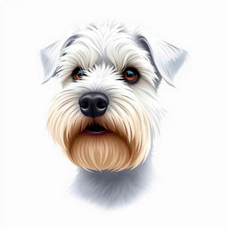 A detailed and vibrant illustration of a white Zwergschnauzer's head, showcasing its distinctive beard, bushy eyebrows, and alert expression