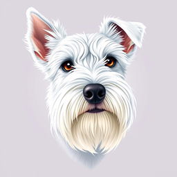 A detailed and vibrant illustration of a white Zwergschnauzer's head, showcasing its distinctive beard, bushy eyebrows, and alert expression