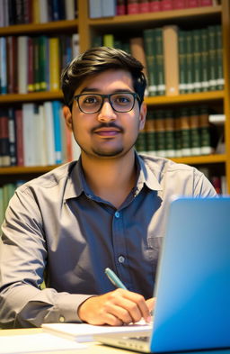 A portrait of Sarvesh Shukla, a dedicated PhD scholar, with a confident and determined expression