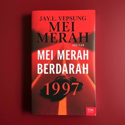 A striking novel cover featuring a background primarily in red with hints of black, depicting the image of a victim lying on a roadway