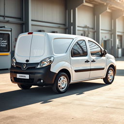 A sleek white Renault Kangoo industrial van prominently displayed, showcasing its modern design and practicality