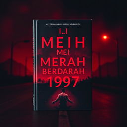 A captivating novel cover showcasing a background primarily in red with subtle touches of black, illustrating a victim on a dimly lit roadway