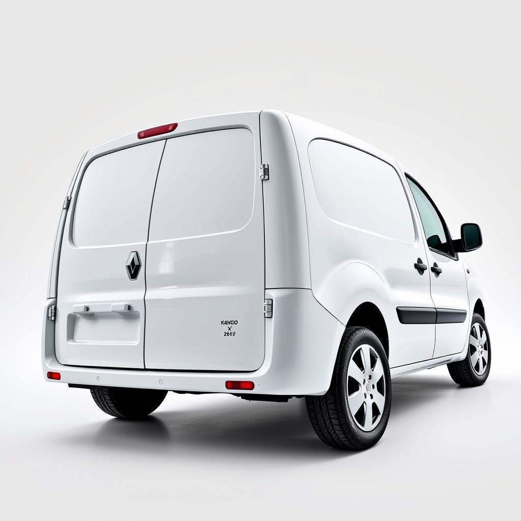 A sleek white Renault Kangoo industrial van prominently displayed, capturing its modern aesthetic and functional design