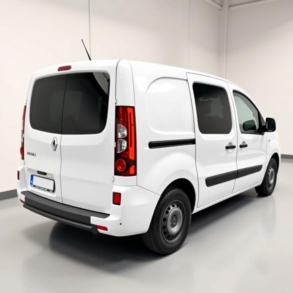 A sleek white Renault Kangoo industrial van prominently displayed, capturing its modern aesthetic and functional design