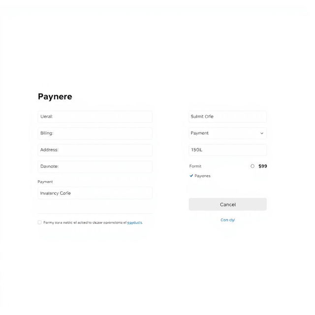 A clean and modern desktop payment page design set against a white background