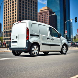 A sleek white Renault Kangoo Industrial Van parked on a city street