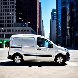 A sleek white Renault Kangoo Industrial Van parked on a city street