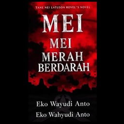 A striking novel cover for 'MEI MERAH BERDARAH' featuring a dramatic, blood-red background symbolizing intensity and emotion