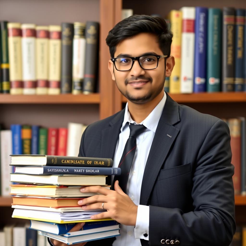 A portrait of a distinguished male scholar, Sarvesh Shukla, who is a PhD scholar holding two GATE qualifications