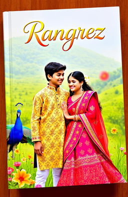 A vibrant and eye-catching book cover featuring two Indian teenagers, a boy and a girl, standing together in a lush green landscape