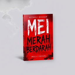 An eye-catching novel cover for 'MEI MERAH BERDARAH', featuring a bold, blood-red color scheme that evokes passion and drama