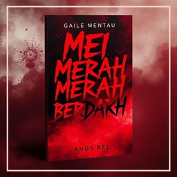 An eye-catching novel cover for 'MEI MERAH BERDARAH', featuring a bold, blood-red color scheme that evokes passion and drama