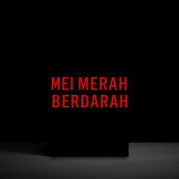 A minimalist novel cover design featuring a solid black background with a striking blood-red title 'MEI MERAH BERDARAH' prominently displayed in bold, modern typography