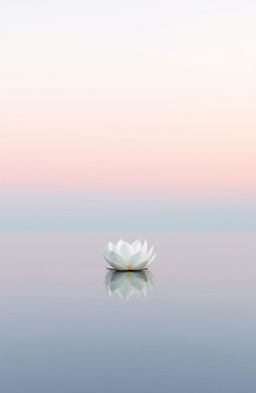 A minimalist composition showcasing a serene landscape with a soft gradient sky transitioning from pastel pink to light blue