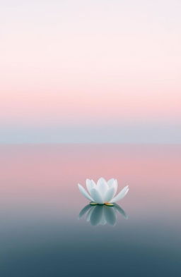 A minimalist composition showcasing a serene landscape with a soft gradient sky transitioning from pastel pink to light blue