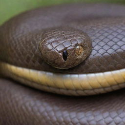 A close-up of a snake's head, showcasing its detailed scales, flared nostrils, and piercing eyes.