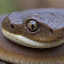 A close-up of a snake's head, showcasing its detailed scales, flared nostrils, and piercing eyes.