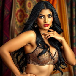 A stunning Indian woman posing confidently in a stylish bra, showcasing traditional Indian beauty and modern fashion