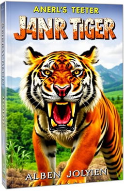 A book cover featuring a majestic saber tooth tiger, its fierce eyes and large, curved fangs prominently displayed