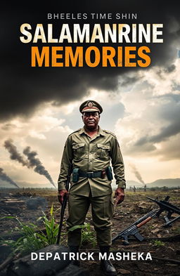 A dramatic book cover for a war novel titled 'Salamanrine Memories'