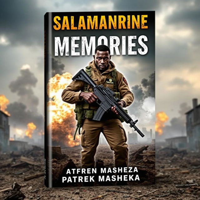 A captivating book cover for a war novel titled 'Salamanrine Memories'