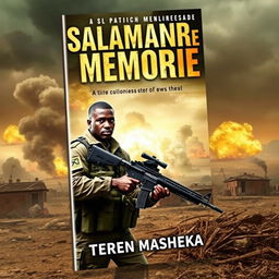 A captivating book cover for a war novel titled 'Salamanrine Memories'