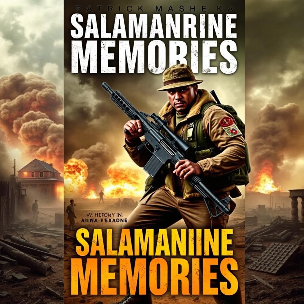 A captivating book cover for a war novel titled 'Salamanrine Memories'