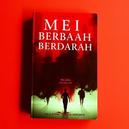 A captivating novel cover design for "MEI MERAH BERDARAH 1997: Kala Nyawa Tidak Ada Harganya" featuring a powerful, deep red background that symbolizes urgency and bloodshed