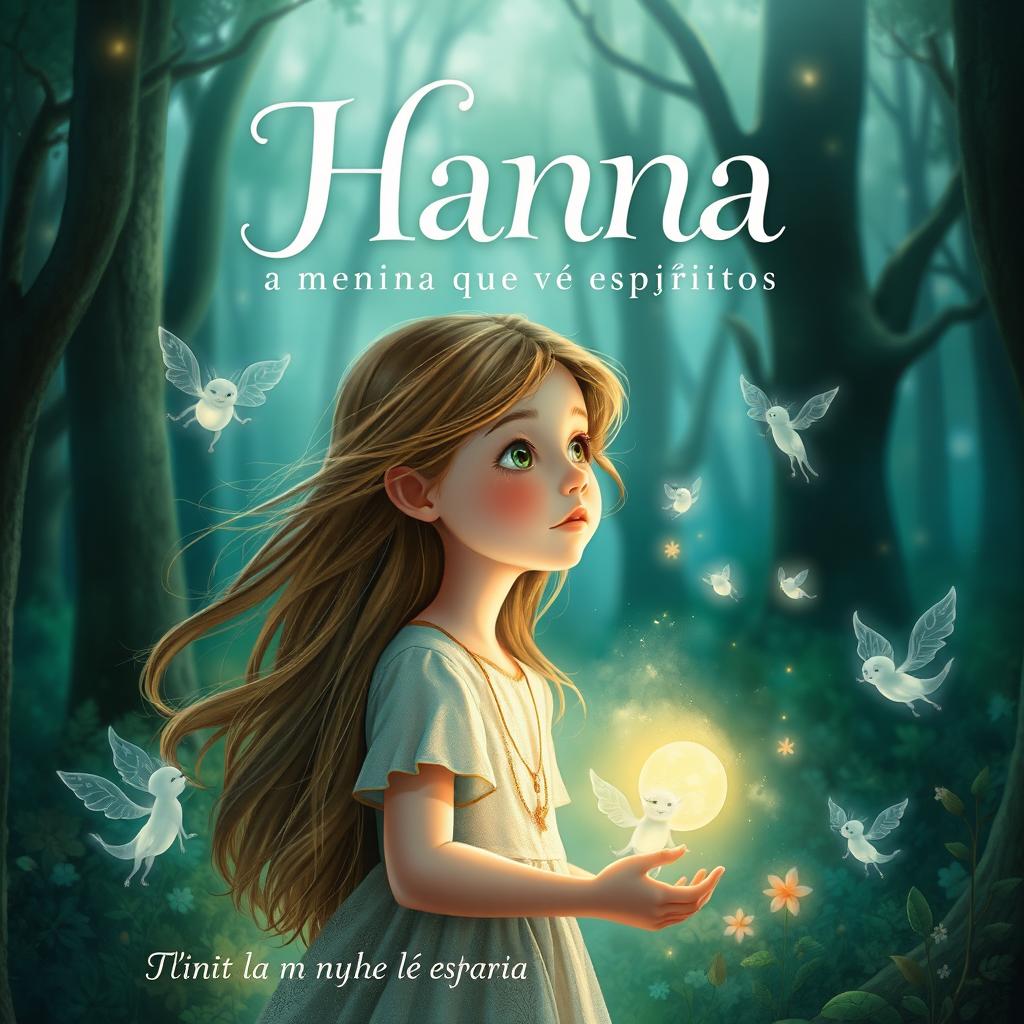 A visually captivating book cover for a novel titled 'Hanna, a menina que vê espíritos'