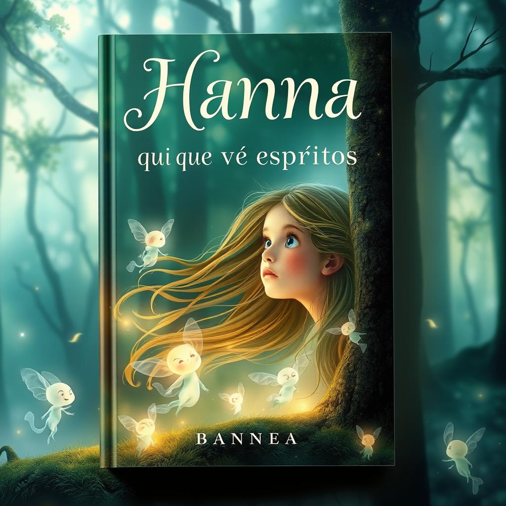 A visually captivating book cover for a novel titled 'Hanna, a menina que vê espíritos'