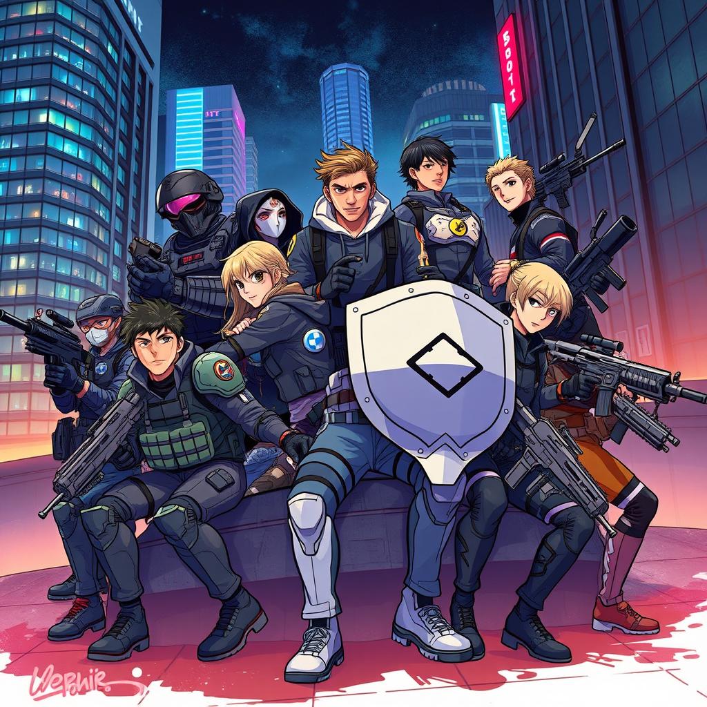 A striking illustration of an elite squad consisting of ten diverse members, each showcasing unique skills and styles