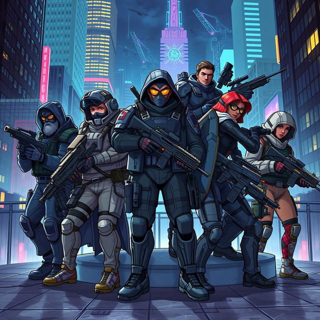 A striking illustration of an elite squad consisting of ten diverse members, each showcasing unique skills and styles