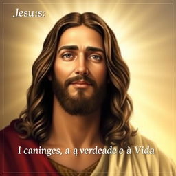 A serene and illuminated portrait of Jesus, showcasing a compassionate and welcoming expression, symbolizing truth and life