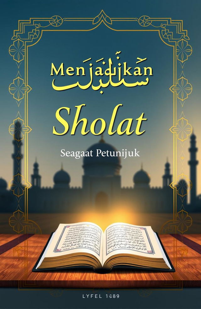 A serene and inspiring book cover design for a book titled 'Menjadikan Sholat sebagai Petunjuk' (Making Prayer a Guideline)