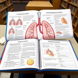 A beautifully illustrated educational book about the human respiratory system, featuring detailed diagrams of the lungs, trachea, bronchi, and alveoli