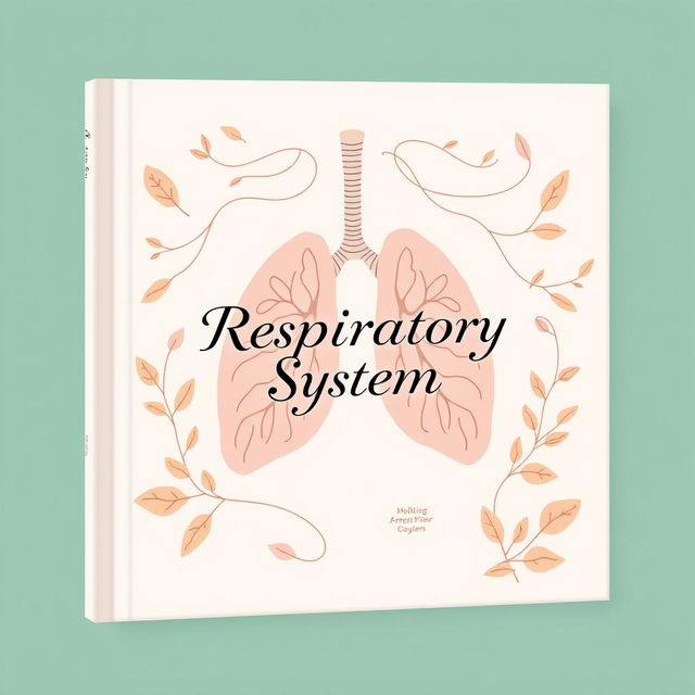 An aesthetic book cover for a book about the respiratory system, featuring a visually appealing design with soft pastel colors and intricate illustrations of the lungs and airways