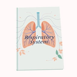 An aesthetic book cover for a book about the respiratory system, featuring a visually appealing design with soft pastel colors and intricate illustrations of the lungs and airways