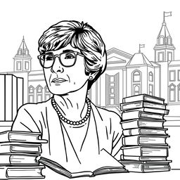 An outlined coloring image of Gerda Lerner, the influential feminist historian, author, and educator known for her contributions to women's history