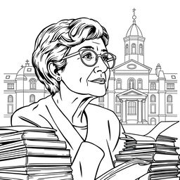 An outlined coloring image of Gerda Lerner, the influential feminist historian, author, and educator known for her contributions to women's history