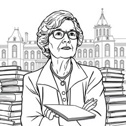 An outlined coloring image of Gerda Lerner, the influential feminist historian, author, and educator known for her contributions to women's history